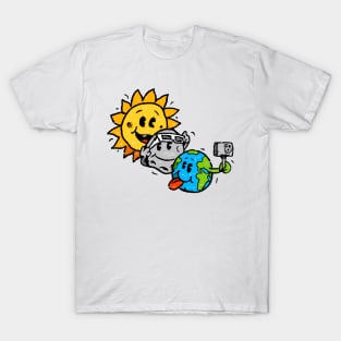 Slefie Earth Moon Sun Funny Total Solar Eclipse 2024 GIft For Boys Girls kids T-Shirt